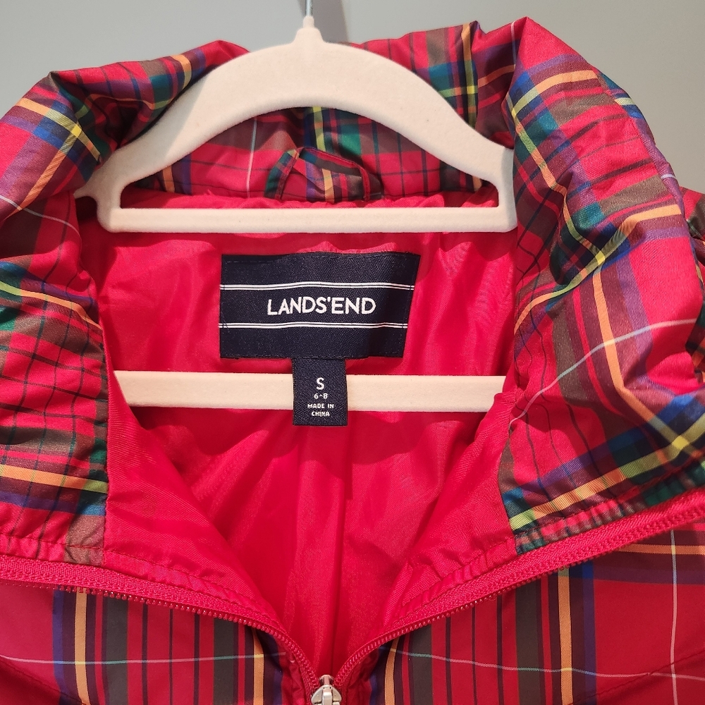 Land's End Small (4-6) Red Plaid Christmas Holiday Winter Vest Puffer Down - Picture 3 of 11